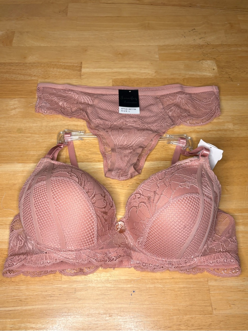Jenni Lace Push-Up Bra and Bikini Set - Rosewood Pink